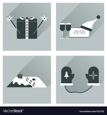 Set of flat icons with long shadow New Year vector image