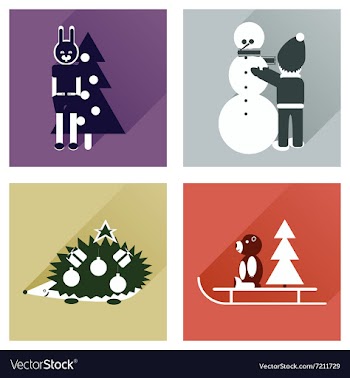 Set of flat icons with long shadow New Year vector image