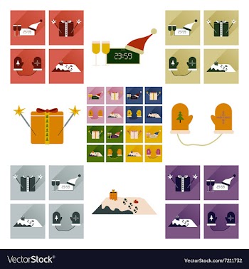 Set of flat icons with long shadow New Year vector image