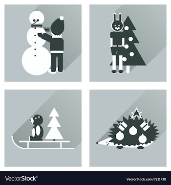 Set of flat icons with long shadow New Year vector image
