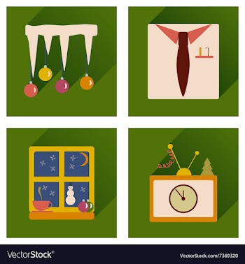 Set of flat icons with long shadow new Year vector image