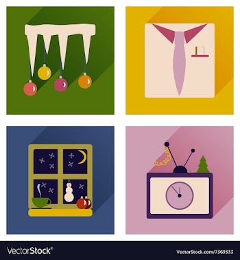 Set of flat icons with long shadow new Year vector image