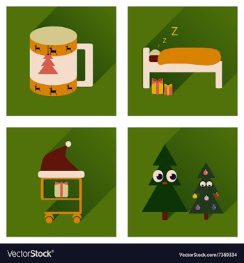 Set of flat icons with long shadow new Year vector image