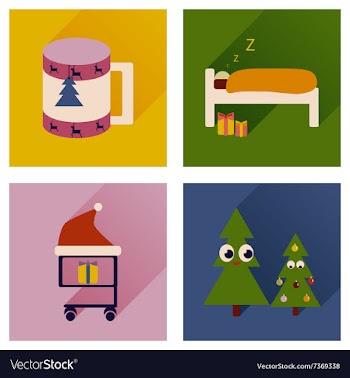 Set of flat icons with long shadow new Year vector image