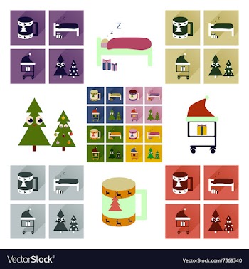 Set of flat icons with long shadow new Year vector image