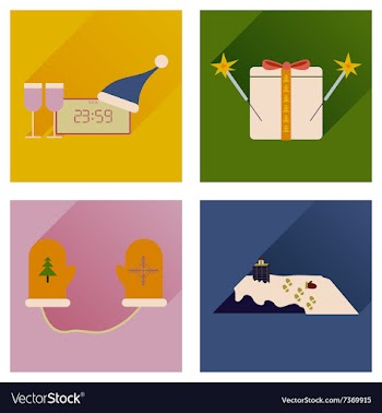 Set of flat icons with long shadow New Year vector image
