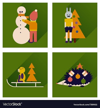 Set of flat icons with long shadow New Year vector image