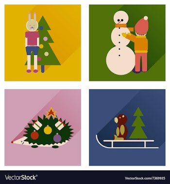 Set of flat icons with long shadow New Year vector image