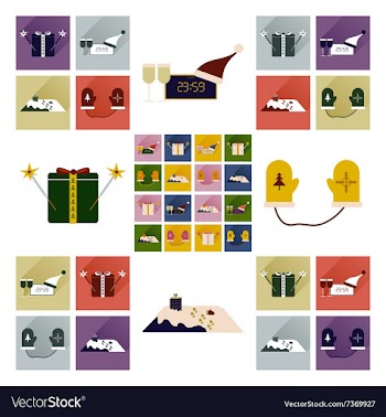 Set of flat icons with long shadow New Year vector image