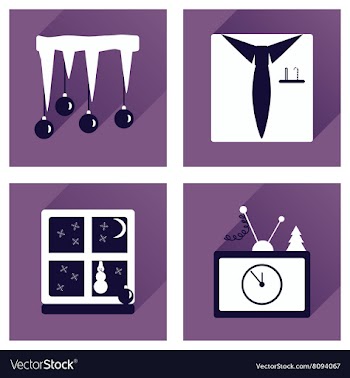 Set of flat icons with long shadow new Year vector image
