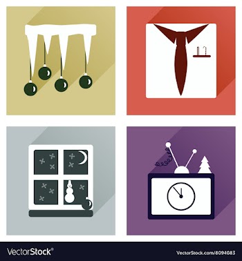 Set of flat icons with long shadow new Year vector image