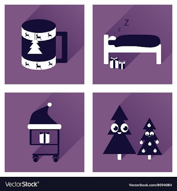 Set of flat icons with long shadow new Year vector image