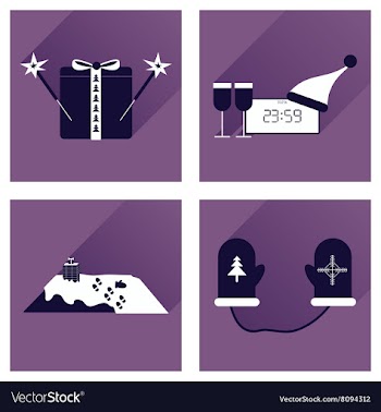 Set of flat icons with long shadow New Year vector image