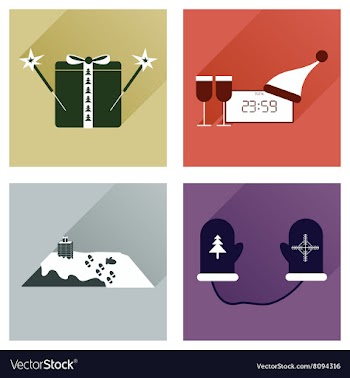 Set of flat icons with long shadow New Year vector image