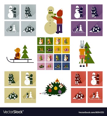 Set of flat icons with long shadow New Year vector image