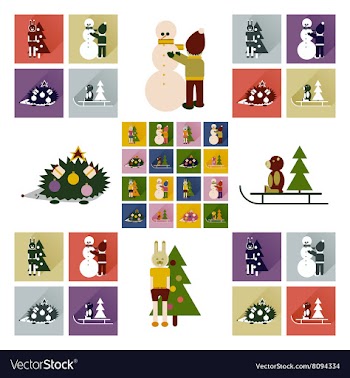Set of flat icons with long shadow New Year vector image