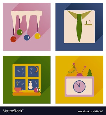 Set of flat icons with long shadow new Year vector image