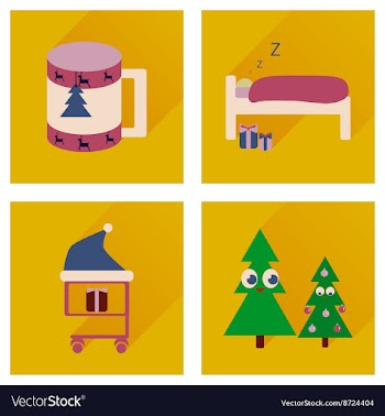 Set of flat icons with long shadow new Year vector image
