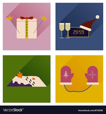Set of flat icons with long shadow New Year vector image