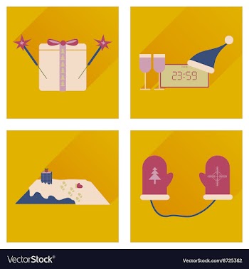 Set of flat icons with long shadow New Year vector image