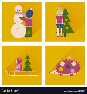 Set of flat icons with long shadow New Year vector image