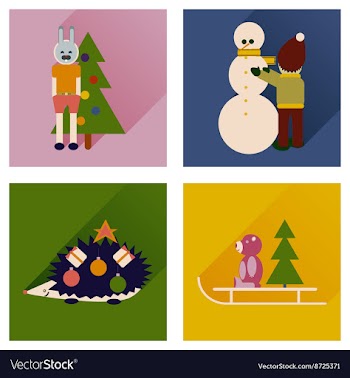 Set of flat icons with long shadow New Year vector image