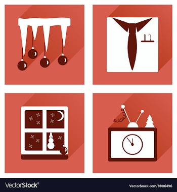 Set of flat icons with long shadow new Year vector image
