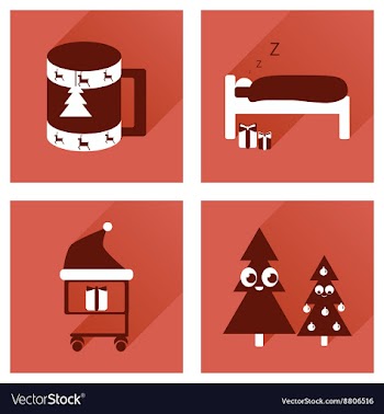 Set of flat icons with long shadow new Year vector image
