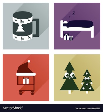 Set of flat icons with long shadow new Year vector image