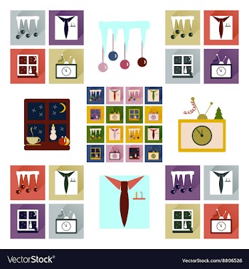 Set of flat icons with long shadow new Year vector image