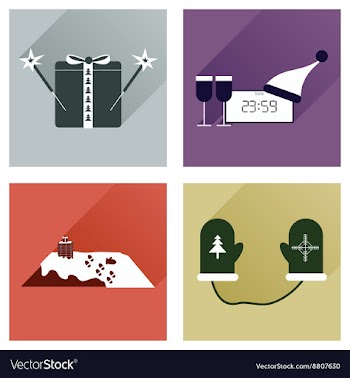 Set of flat icons with long shadow New Year vector image