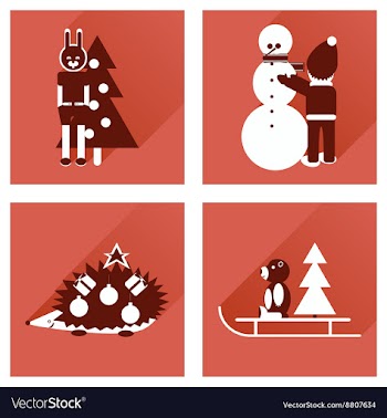 Set of flat icons with long shadow New Year vector image