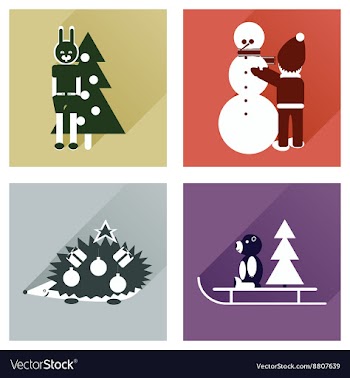 Set of flat icons with long shadow New Year vector image