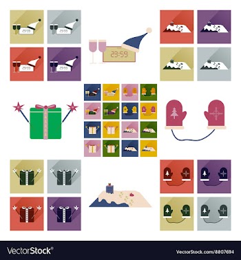 Set of flat icons with long shadow New Year vector image