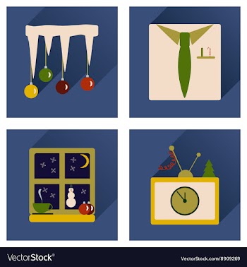Set of flat icons with long shadow new Year vector image