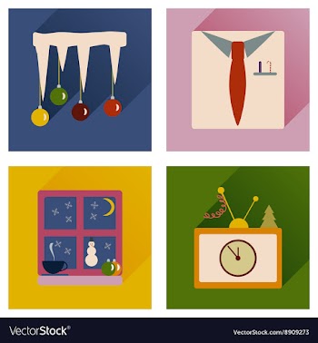 Set of flat icons with long shadow new Year vector image