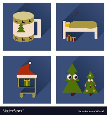 Set of flat icons with long shadow new Year vector image