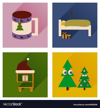 Set of flat icons with long shadow new Year vector image