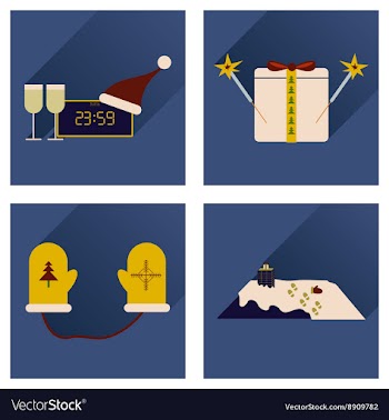 Set of flat icons with long shadow New Year vector image