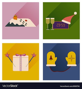 Set of flat icons with long shadow New Year vector image