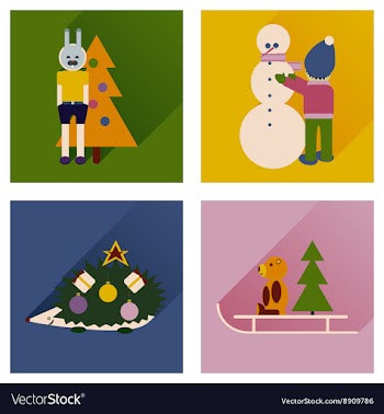 Set of flat icons with long shadow New Year vector image