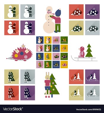 Set of flat icons with long shadow New Year vector image