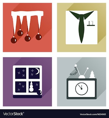 Set of flat icons with long shadow new Year vector image