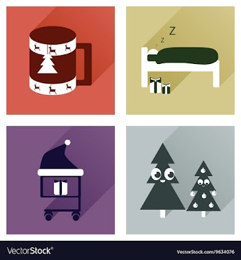 Set of flat icons with long shadow new Year vector image