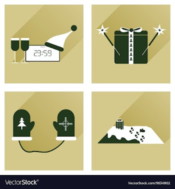 Set of flat icons with long shadow New Year vector image