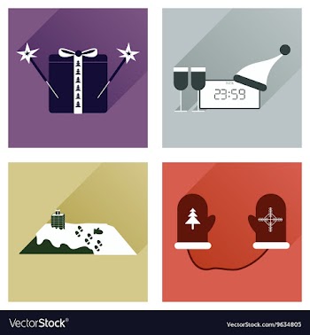 Set of flat icons with long shadow New Year vector image