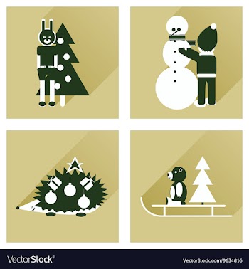 Set of flat icons with long shadow New Year vector image