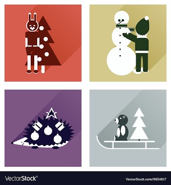 Set of flat icons with long shadow New Year vector image