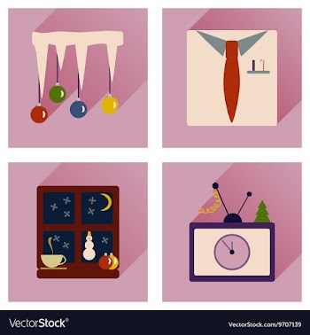 Set of flat icons with long shadow new Year vector image