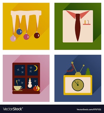 Set of flat icons with long shadow new Year vector image